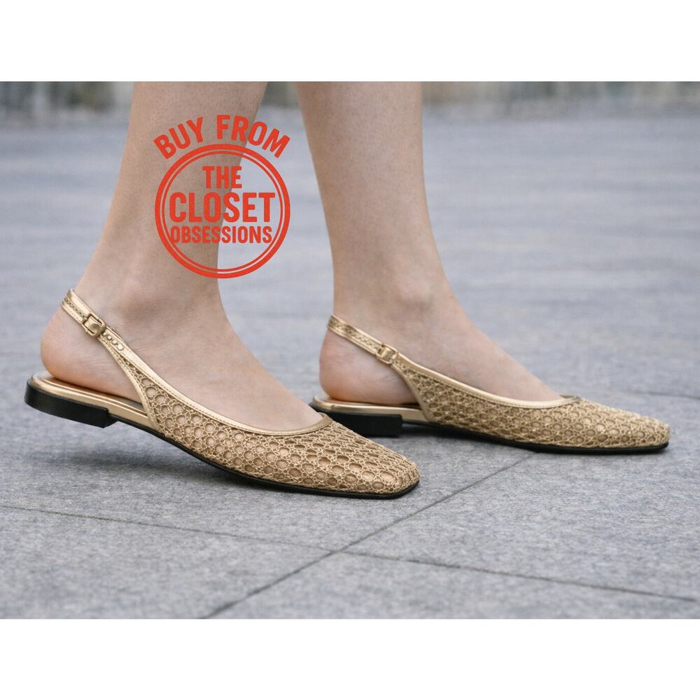 LAST ONE!!! ZARA Metallic Braided Slingback Flats Gold NWT Ballerina US 7.5 - Picture 4 of 16